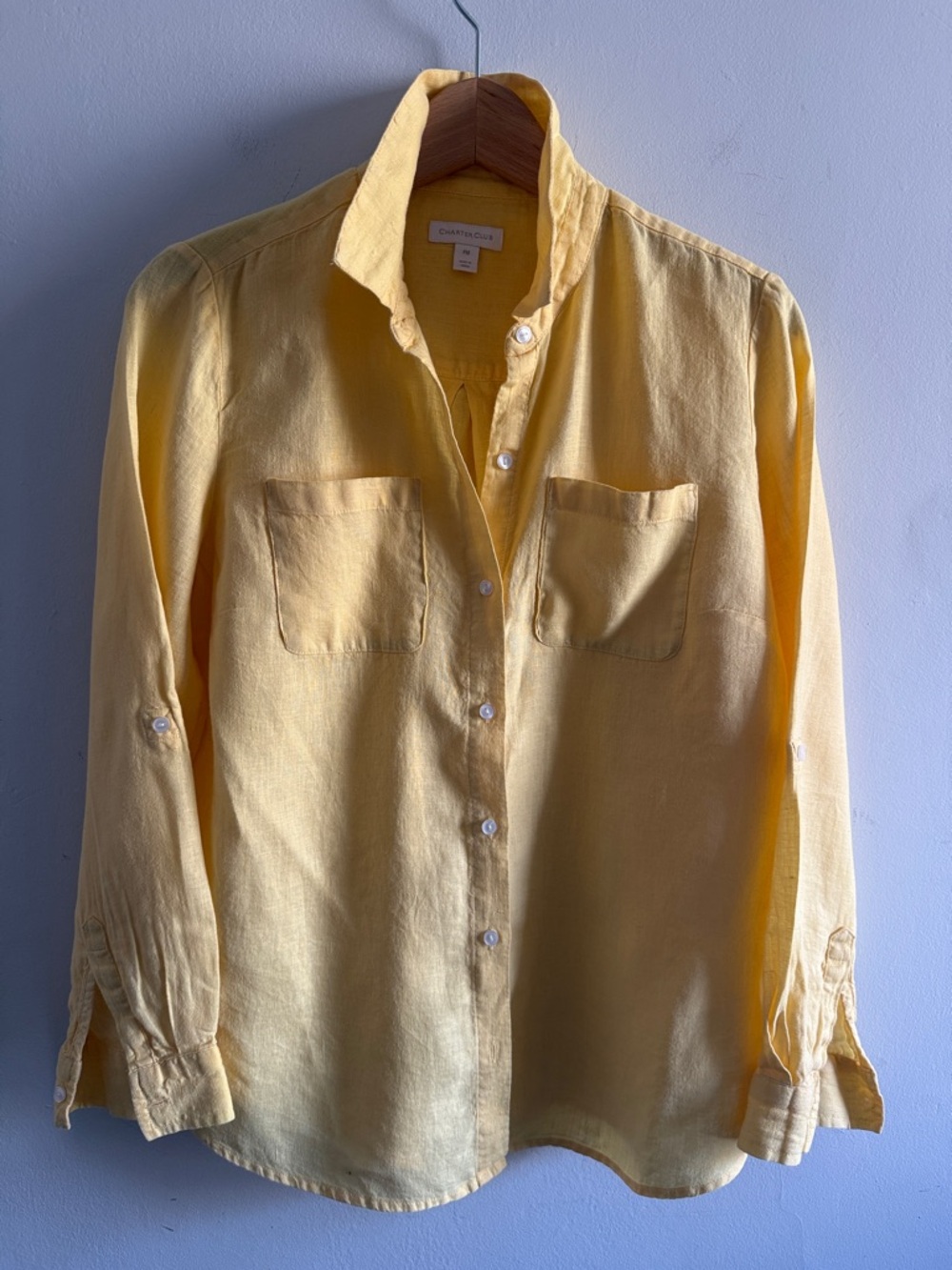 Charter Club Yellow Linen Button-Up Top women’s petite medium